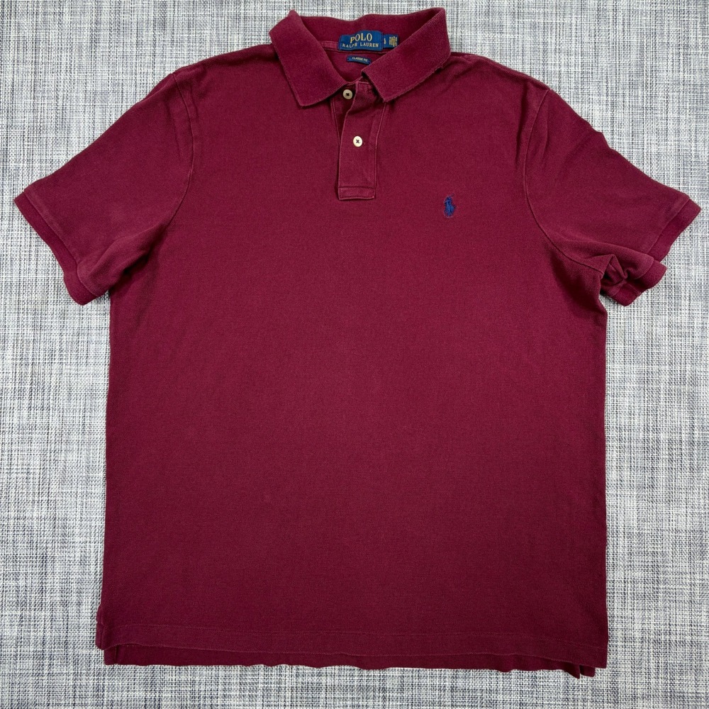 Polo Ralph Lauren Mens Large Classic Fit Cotton Pique Polo Shirt Burgundy Pony